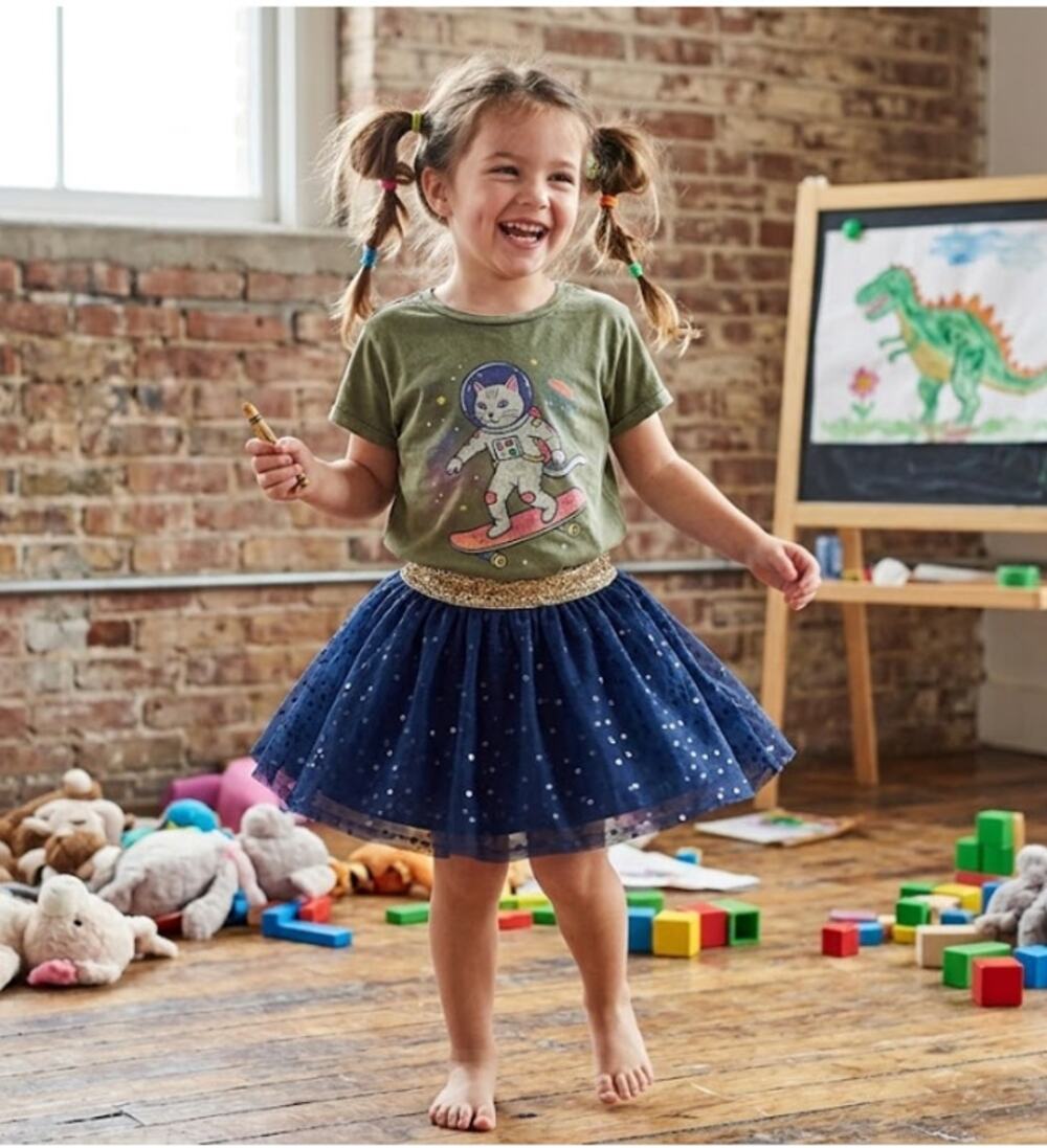 OshKosh B'gosh Navy Blue Sequin Tulle Tutu Skirt Gold Glitter Glam Size 12M